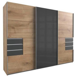 Mid.you Schiebetürenschrank Wimex Saigon, Graphit, Eiche, Holzwerkstoff, 6 Fächer, 6 Schubladen, 270x208x64 cm, BQ - Bündnis für Qualität, Made in