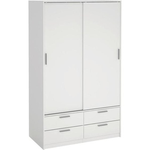 Mid.you Schiebetürenschrank, Weiß, Metall, 3 Fächer, 4 Schubladen, 121.2x200x60.3 cm, Schlafzimmer, Kleiderschränke, Schwebetürenschränke