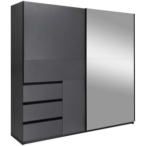 Mid.you Schiebetürenschrank Wilma, Graphit, Metall, 2 Fächer, 3 Schubladen, 215x205x61.5 cm, in verschiedenen Größen erhältlich, Schrankfront mit