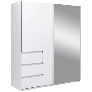 Mid.you Schiebetürenschrank Wilma, Weiß, Metall, 2 Fächer, 3 Schubladen, 175x205x61.5 cm, in verschiedenen Größen erhältlich, Schrankfront mit Spiegel, Schlafzimmer, Kleiderschränke, Schwebetürenschränke
