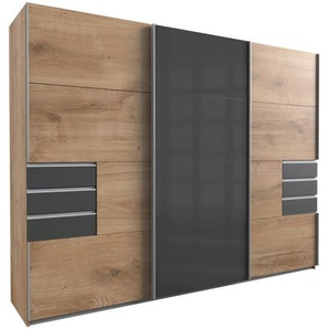 Mid.you Schiebetürenschrank Wimex Saigon, Graphit, Eiche, Holzwerkstoff, 6 Fächer, 6 Schubladen, 270x208x64 cm, BQ - Bündnis für Qualität, Made in