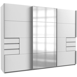Mid.you Schiebetürenschrank Wimex Saigon, Weiß, Klar, Alu, Metall, 6 Fächer, 6 Schubladen, 270x208x64 cm, BQ - Bündnis für Qualität, Made in Germany,