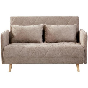 Mid.you Schlafsofa, Hellbraun, Textil, Eiche, massiv, 2-Sitzer, Füllung: Baumwollfüllung, 132x81x90 cm, Liegefunktion, Rückenfutter, Kinder- &
