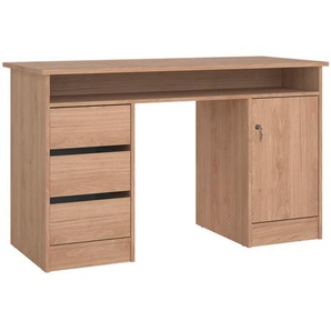 Mid.you Schreibtisch, Eiche, Holzwerkstoff, Holzoptik, 3 Schubladen, rechteckig, 55x75.6x126 cm, Stauraum, abschließbar, Arbeitszimmer, Schreibtische,
