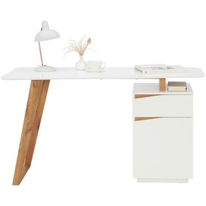 Mid.you Schreibtisch, Weiß, Eiche, Holz, Holzwerkstoff, Eiche, massiv, 1 Schubladen, rechteckig, U-Form, 45-60x76x140 cm, Arbeitszimmer,