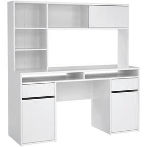 Mid.you Schreibtisch, Weiß Hochglanz, Holzwerkstoff, 2 Schubladen, rechteckig, Wange, 48.2x156.2x149 cm, Stauraum, Arbeitszimmer, Schreibtische,