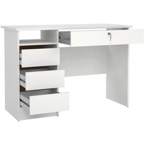 Mid.you Schreibtisch, Weiß, Holzwerkstoff, 3 Schubladen, rechteckig, Wange, 48.5x75.6x109.3 cm, Stauraum, abschließbar, Arbeitszimmer, Schreibtische,