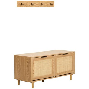 Mid.you Schuhkipper, Natur, Holz, Holzwerkstoff, Kiefer, Rattan, massiv, 100x46.5x39 cm, Garderobe, Schuhaufbewahrung, Schuhkipper