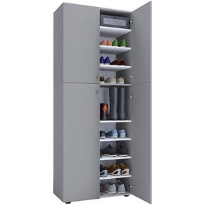 Mid.you Schuhschrank, Grau, Holzwerkstoff, 8 Fächer, 70x182x37 cm, Garderobe, Schuhaufbewahrung, Schuhschränke