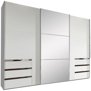 Mid.you Schwebetürenschrank 1787065201, Weiß, Silber, Metall, 3 Fächer, 6 Schubladen, 300x216x65 cm, BQ - Bündnis für Qualität, Made in Germany, DIN