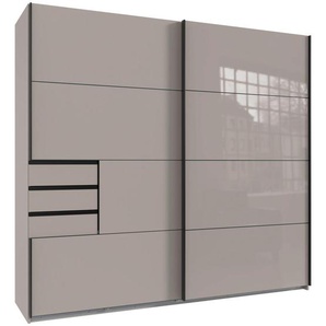 Mid.you Schwebetürenschrank, Beige, Greige, Holzwerkstoff, 4 Fächer, 3 Schubladen, 225x208x64 cm, BQ - Bündnis für Qualität, Made in Germany, DIN EN