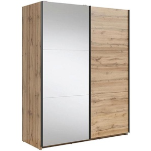Mid.you Schwebetürenschrank, Klar, Eiche Wotan, Glas, Holzwerkstoff, 3 Fächer, 153.5x195.5x60 cm, FSC Mix, Schrankfront mit Spiegel, Schlafzimmer,