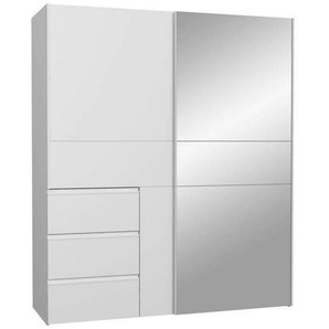 Mid.you Schwebetürenschrank Forte Winn 2, Weiß, Metall, 3 Fächer, 3 Schubladen, 170x200x61 cm, Schrankfront mit Spiegel, Schlafzimmer,