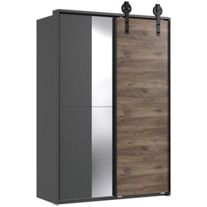 Mid.you Schwebetürenschrank , Graphit, Eiche, Dunkelbraun , Holzwerkstoff , 2 Fächer , 139x214x65 cm , BQ - Bündnis für Qualität, Made in Germany, DIN EN ISO 9001 , umfangreiches Zubehör erhältlich, in verschiedenen Größen und Holzdekoren erhältlich ,