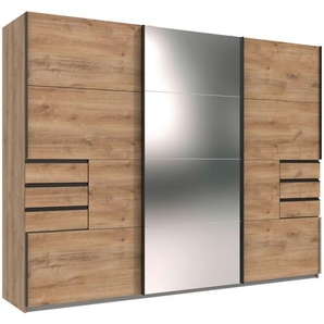 Mid.you Schwebetürenschrank, Klar, Eiche, Holzwerkstoff, 6 Fächer, 6 Schubladen, 270x208x64 cm, BQ - Bündnis für Qualität, Made in Germany, DIN EN ISO