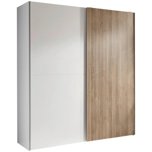 Mid.you Schwebetürenschrank, Weiß, Eiche, Metall, 2 Fächer, 170x196x57 cm, Schlafzimmer, Kleiderschränke, Schwebetürenschränke