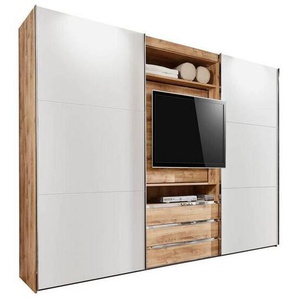 Mid.you Schwebetürenschrank Wimex Magic, Weiß, Eiche, Metall, 2 Fächer, 3 Schubladen, 300x216x65 cm, Blauer Engel, BQ - Bündnis für Qualität, Made in