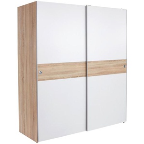 Mid.you Schwebetürenschrank , Weiß, Sonoma Eiche , Holzwerkstoff , 2 Fächer , 170x196x60 cm , Schlafzimmer, Kleiderschränke, Schwebetürenschränke