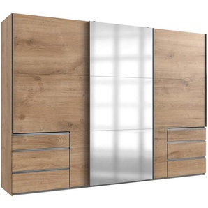 Mid.you Schwebetürenschrank Wimex Level 36A, Eiche, Metall, 3 Fächer, 6 Schubladen, 300x216x65 cm, BQ - Bündnis für Qualität, Made in Germany, DIN EN ISO 9001, Schrankfront mit Spiegel, Schlafzimmer, Kleiderschränke, Schwebetürenschränke