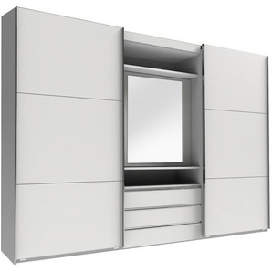 Mid.you Schwebetürenschrank Wimex Magic, Silber, Weiß, Metall, 5 Fächer, 3 Schubladen, 300x216x65 cm, BQ - Bündnis für Qualität, Made in Germany, DIN
