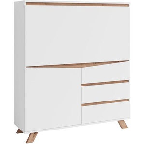 Mid.you Sekretär, Weiß, Sonoma Eiche, Holzwerkstoff, furniert, 3 Schubladen, eckig, 120x127x38 cm, FSC Mix, Stauraum, klappbar, Kabeldurchlass, Arbeitszimmer, Schreibtische, Sekretäre