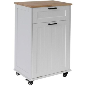 Mid.you Servierwagen Kitchen trolley, Weiß, Metall, Kautschukholz, vollmassiv, 1 Schublade(n) Schubladen, rechteckig, Rollen, 52x89x35 cm, einfacher Aufbau, Esszimmer, Barmöbel, Barwagen