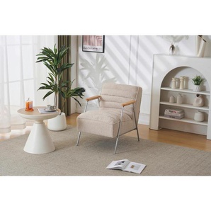 Mid.you Sessel, Beige, Textil, Kautschukholz, massiv, Sperrholz, 60x73x76 cm, Wohnzimmer, Sessel, Polstersessel