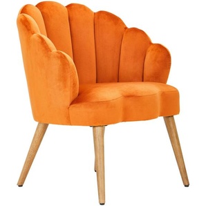 Mid.you Sessel, Orange, Ecru, Holz, Textil, Kautschukholz, massiv, Sperrholz, 67x80x65 cm, Wohnzimmer, Sessel, Polstersessel