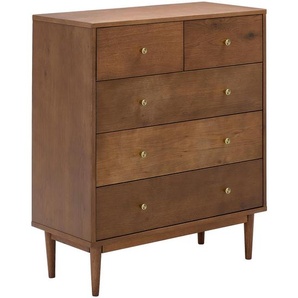 Mid.you Sideboard, Gold, Walnuss, Metall, Eiche, furniert, massiv, 5 Schubladen, 85x99x40 cm, Holzmöbel, Kleinmöbel Holz, Holzkommoden, Sideboards Holz