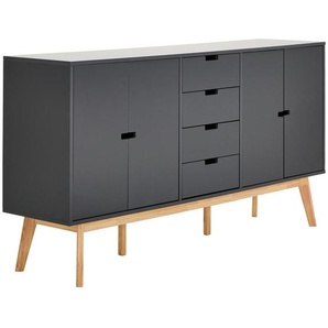 Mid.you Sideboard, Grau, Natur, Holzwerkstoff, Kautschukholz, massiv, 4 Fächer, 4 Schubladen, 160x86x40 cm, Bsci, Holzmöbel, Kleinmöbel Holz,