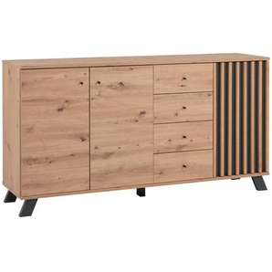 Mid.you Sideboard Medan, Anthrazit, Eiche Artisan, Metall, 2 Fächer, 4 Schubladen, 160x85x40 cm, Schlafzimmer, Schlafzimmer Kommoden