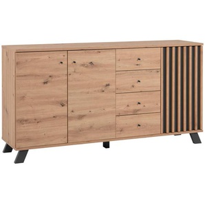 Mid.you Sideboard Medan, Anthrazit, Eiche Artisan, Metall, 2 Fächer, 4 Schubladen, 160x85x40 cm, Wohnzimmer, Kommoden & Sideboards, Sideboards