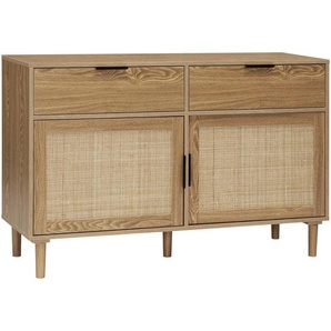 Mid.you Sideboard, Natur, Metall, Kiefer, Rattan, massiv, 2 Schubladen, 120x80x39 cm, Fsc, Holzmöbel, Kleinmöbel Holz, Holzkommoden, Sideboards Holz