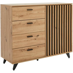 Mid.you Sideboard Oslo, Schwarz, Eiche, Metall, 1 Fächer, 4 Schubladen, 103x86x40 cm, Bsci, Schlafzimmer, Schlafzimmer Kommoden