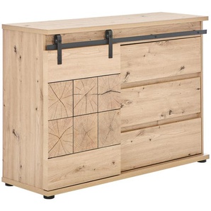 Mid.you Sideboard Quito, Schwarz, Eiche, Metall, Holzwerkstoff, 1 Fächer, 3 Schubladen, 120x86x40 cm, Bsci, Schlafzimmer, Schlafzimmer Kommoden