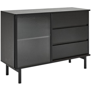 Mid.you Sideboard, Schwarz, Holz, Glas, Holzwerkstoff, 1 Fächer, 3 Schubladen, 111x79x40 cm, Bsci, Holzmöbel, Kleinmöbel Holz, Holzkommoden,