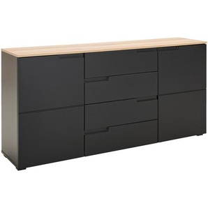 Mid.you Sideboard Swim, Schwarz, Eiche, Holzwerkstoff, 4 Schublade(n) Schubladen, 165x80x40 cm, stehend, Wohnzimmer, Kommoden & Sideboards, Sideboards
