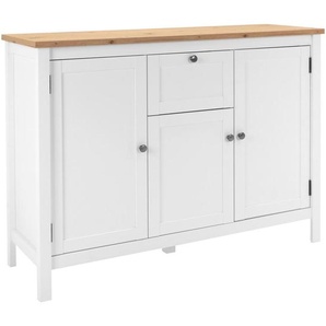 Mid.you Sideboard, Weiß, Eiche, Metall, 5 Fächer, 1 Schubladen, 120x90x40 cm, Beimöbel erhältlich, Schlafzimmer, Schlafzimmer Kommoden