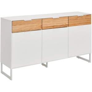 Mid.you Sideboard, Weiß, Eiche, Metall, Eiche, massiv, 3 Fächer, 3 Schublade(n) Schubladen, 152x85x40 cm, Holzmöbel, Kleinmöbel Holz, Holzkommoden, Sideboards Holz