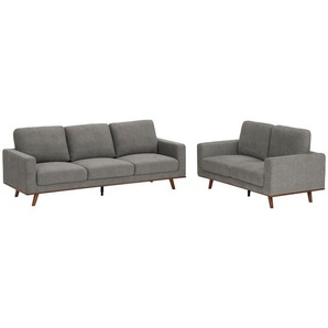 Mid.you Sitzgarnitur, Grau, Textil, 2-teilig, Kautschukholz, massiv, Füllung: Polyester, Wohnzimmer, Sofas & Couches, Sitzgarnituren