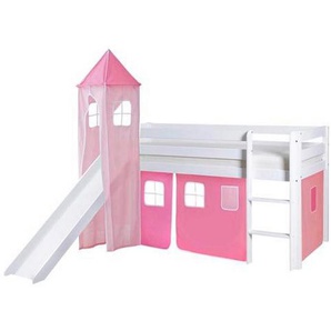 Mid.you Spielbett Ticaa 808899 Kasper, Rosa, Weiß, Hellrosa, Holz, Kiefer, massiv, seitenverkehrt montierbar, 90x200 cm, Kinder- & Jugendzimmer, Kindermöbel, Kinderbetten, Spielbetten