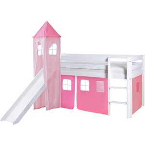 Mid.you Spielbett Ticaa 808899 Kasper, Rosa, Weiß, Hellrosa, Holz, Kiefer, massiv, seitenverkehrt montierbar, 90x200 cm, nur für Rollroste geeignet,