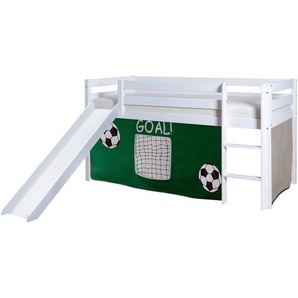 Mid.you Spielbett Ticaa 854315 Manuel, Weiß, Dunkelgrün, Holz, Kiefer, massiv, seitenverkehrt montierbar, 90x200 cm, Kinder- & Jugendzimmer, Kindermöbel, Kinderbetten, Spielbetten