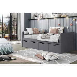 Mid.you Stauraumbett, Anthrazit, Holz, Kiefer, massiv, 4 Schubladen, Höhe ca. 20,0 cm, 90x200 cm, FSC Mix, Lattenrost, mit Schubkästen, Schlafzimmer,