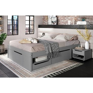 Mid.you Stauraumbett, Grau, Holz, Kiefer, massiv, 11 Fächer, 7 Schublade(n) Schubladen, Höhe ca. 20 cm, 140x200 cm, FSC Mix, Lattenrost, mit Schubkästen, Schlafzimmer, Betten, Stauraumbetten