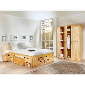 Mid.you Stauraumbett Interlink Claas 30400640, Natur, Holz, Kiefer, massiv, 140x200 cm, Bettkasten, Lattenrost, Schlafzimmer, Betten, Einzelbetten