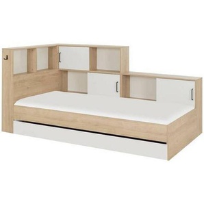 Mid.you Stauraumbett, Natur, Weiß, Holzwerkstoff, 5 Fächer, 1 Schubladen, 90x200 cm, ISO 9001, Pefc, Bettkasten, Kinder- & Jugendzimmer, Kindermöbel,