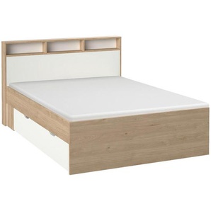 Mid.you Stauraumbett, Weiß, Eiche, Holzwerkstoff, Holzoptik, 2 Schubladen, 140x200 cm, mit Schubkästen, für Lattenrost geeignet, Schlafzimmer, Betten,
