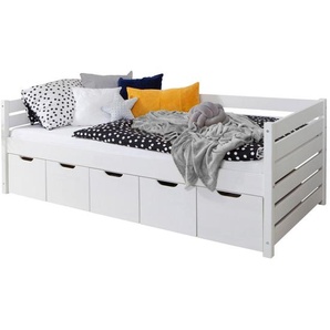 Mid.you Stauraumbett, Weiß, Holz, Kiefer, massiv, 120x200 cm, für Rollrost geeignet, Schlafzimmer, Betten, Stauraumbetten