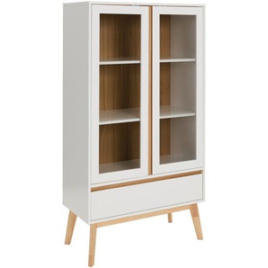 Mid.you Vitrine, Natur, Weiß, Holz, Glas, Holzwerkstoff, Kautschukholz, massiv, 2 Fächer, 1 Schubladen, 80x149x40 cm, Bsci, Holzmöbel, Holzschränke,
